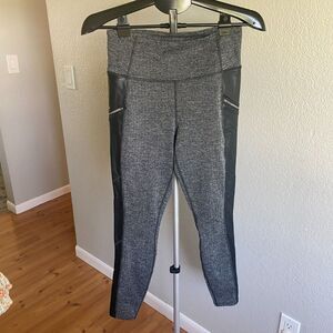 Athleta Herringbone Metro Luxe Drifter Leggings Faux Leather Zip Pocket Size S